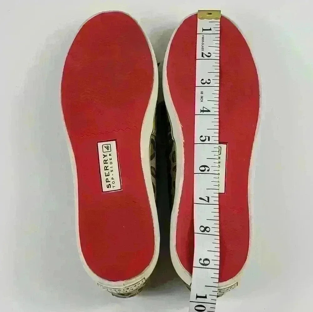 Sperry Top Sider Boat Shoes Leopard Tan Black White Gold Ribbon Laces Size 6M - Picture 12 of 15